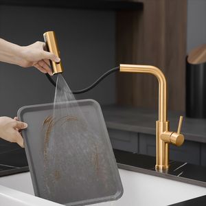 Rubinetto da cucina in nichel oro con doccetta estraibile, design a barra a foro singolo, rubinetti da cucina eleganti - Product Image 6