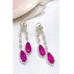 Atractivos Pendientes Colgantes con Cristales de Circonita Rosa en Forma de Pera, Aleación Plateada, Joyería de Fiesta para Mujer, Estilo Romántico - Product Image 1