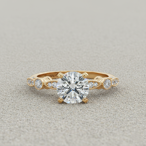 Bague de fiançailles vintage Stonewels Antique Bezel Pav plaquée or |   pour diamant cultivé en laboratoire certifié |   Monture de luxe sertie de milgrains - Product Image 6