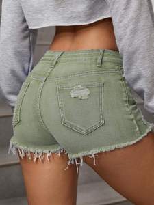 Shorts en jean stretch pour femme, décontractés, taille haute, ourlet effiloché, légers, pour l'été - Product Image 4