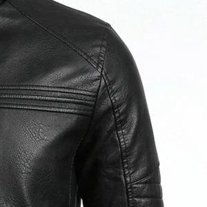 Veste en cuir slim pour homme, qualité supérieure, doublure polaire chaude, col tendance, style motard, manteau d'extérieur – Grande Vente - Product Image 5