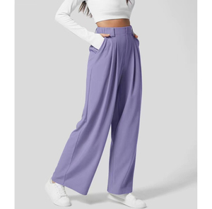 Women's High Waist Wide Leg <b>Pants</b> Solid Black Pleated Loose Fit Full Length Cotton Casual <b>Summer</b> Style - Product Image 4