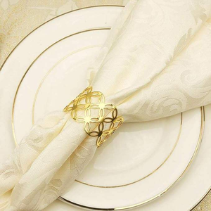 Anneaux de serviette de luxe en métal doré, motif clé grecque découpée, boucle porte-serviette pour mariage, hôtel, dîner de prestige, décoration de table de banquet - Product Image 3