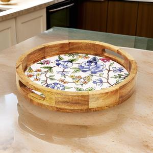 Modern Mango Wood Tray Ottoman with Handles Serving Tray for Living Room Decor Home Gift Idea Handcrafted Wooden Trays For Gifts - Product Image 6