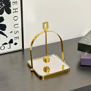 Glam Metal Napkin Holder With <b>Weighted</b> Arm Gold Square Tray <b>Free</b> Standing Tissue Dispenser Home Decor - Product Image 4
