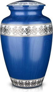 Urna Funeraria de Metal Grabada, Estilo Clásico Azul Antiguo, para Cenizas de Adultos, Estilo Americano/Europeo - Product Image 3