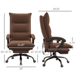 Poltrona da Ufficio Riscaldata e Massaggiante Marrone Accogliente, 6 Punti di Vibrazione, Reclinabile, Poggiapiedi Confortevole, Braccioli Imbottiti, Nylon Resistente - Product Image 3