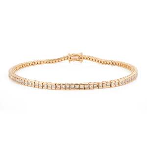 18K <b>Solid</b> <b>Gold</b> VVS2 Natural Diamond Square Cut Tennis Bracelet Sleek Bezel Set - Product Image 3