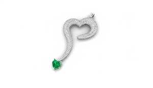 14KT Certified Heart <b>Pendant</b> with Diamonds & Natural <b>Emerald</b> Drop - Product Image 3