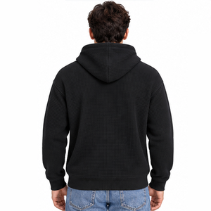 Mens Waffle Knit Hooded <b>Sweatshirt</b> Custom Casual Pullover <b>Long</b> Sleeve Streetwear Wholesale Clothing Manufacturer Men Hoodie - Product Image 5