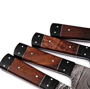 Couteaux de chef de style traditionnel, 4 pièces, motif Damas, avec manche en bois, bord dentelé tranchant, multi-usages, écologiques - Product Image 3
