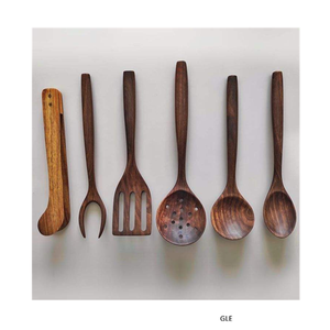 Ustensiles de cuisine en bois d'acacia antiadhésifs : Spatule, Louche, Cuillère pleine, Cuillère à pâtes, Cuillère ajourée, Fouet - Product Image 4