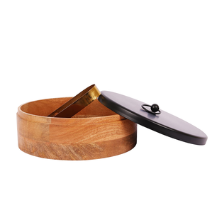 Mango Wood Casserole Chapati Box Food Storage and Container With Steel <b>lid</b> and tongs and kitchenware and use - Product Image 3