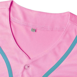 Camiseta de Béisbol Personalizada Rosa Claro con Botones y Ribete Azul Claro en Contraste, Ropa Deportiva Unisex para Adultos - Product Image 4