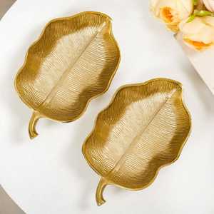 Plateau en acier inoxydable de qualité alimentaire, design élégant, forme de feuille, plateau de service en métal doré, plateau de service pour restaurant, hôtel, mariage, plateaux en métal - Product Image 5