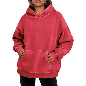 Hoodie oversize femme en coton délavé, couleur unie, manches longues, épaules tombantes, style streetwear, directement de l'usine - Product Image 1