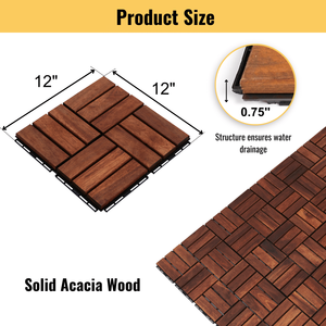 30 Baldosas de Madera de Acacia Entrelazadas de 12 x 12 Pulgadas, Diseño a Cuadros, para Exteriores, Patio, Terraza, Madera Dura - Product Image 3