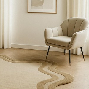 Handmade Retro Modern Boho Wool Rug Wavy white <b>Carpet</b> with Irregular Shape Custom Floor Art for Home Living Room Washable - Product Image 5