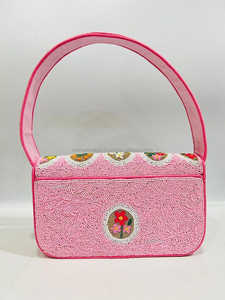 <b>Pink</b> Beaded and Embroidered Floral Shoulder Bag Handmade Artisan Beadwork <b>Purse</b> Elegant Party and Casual Wear Shoulder Handbag f - Product Image 3