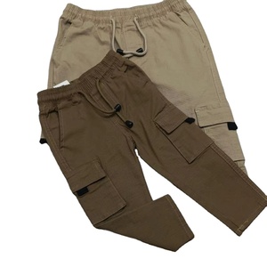 100% coton hommes Cargo pantalons longs Anti-rides travail Style Baggy pantalons de survêtement mi-taille coupe ample couleur lavage froissé techniques - Product Image 3