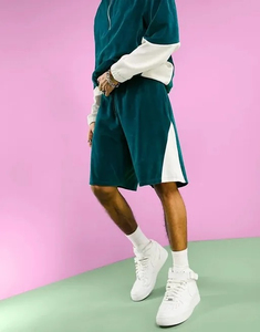 <b>Men's</b> Casual Summer Two-Piece Set Breathable Velvet Stand Neck Long Sleeve Half Zip Sweatshirt Drawstring Side Pockets Shorts - Product Image 4