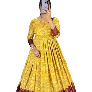 ชุดเดรส Anarkali สำหรับสาวๆงานปาร์ตี้ชุดเดรสผ้าคอตตอนผ้าไหมเนื้อนุ่มพิมพ์ลาย - Product Image 1