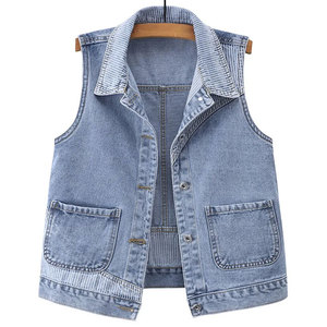 Chaleco Vaquero para Mujer, Lavado Claro, Algodón, Casual, Corto, Sin Mangas, con Bolsillos, Estilo Primavera - Product Image 1