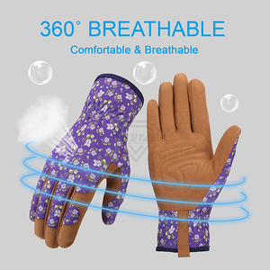 Guantes de Jardinería Florales Morados Personalizados, Palma de Cuero Sintético, Transpirables, Guantes de Trabajo de Protección para Jardín para Mujer, OEM ODM - Product Image 4