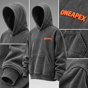 OneApex Custom <b>Men's</b> Charcoal Gray Oversized <b>Hoodie</b> 3D <b>Orange</b> Logo Pullover Streetwear Sweatshirt and Hoodies - Product Image 4