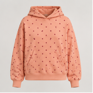 Sweat à capuche personnalisable pour femme, coupe carrée, longueur mini, à pois décalés, en molleton bouclette délavé, couleur corail pêche WPHOOD-0011 - Product Image 1
