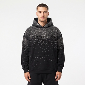 Sudadera con Capucha Extra Grande para Hombre, con Pedrería, Diseño de Puntos Negros, Estilo Urbano, de Forro Polar, Corte Regular, para Invierno - Product Image 5
