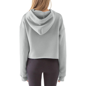 Custom Solid Printed Trendy Daily Wear New Cute Women Knitted 100% Cotton High Quality Vintage <b>Long</b> <b>Sleeve</b> <b>Crop</b> Top Hoodie Fit - Product Image 3