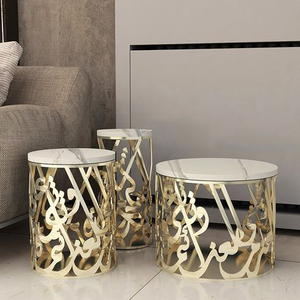Contemporary Round Marble Top Coffee <b>Table</b> Set Metal Frame <b>Nesting</b> Design Living Room Furniture Modern Style - Product Image 2