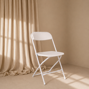 White Plastic Folding <b>Chair</b> Minimalist Design <b>Outdoor</b> Garden Use <b>Stackable</b> Secure Hard Floor Compatible - Product Image 1
