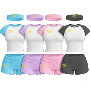 Conjuntos de Mujer para Verano 2026, Personalizables con Logotipo, Camisetas y Pantalones Cortos de Algodón de Alta Calidad, Conjuntos de 3 Piezas para Descansar - Product Image 1