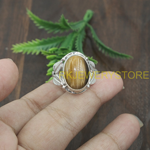 Natural Tiger Eye Gemstone <b>Ring</b> 925 Sterling Silver Handmade Wide Leaf Design Statement <b>Ring</b> Healing <b>Crystal</b> Jewelry for Women - Product Image 6