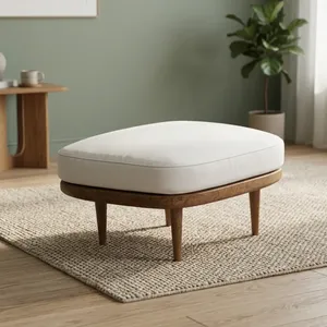 Fauteuil ottoman moderne capitonné en mousse avec base en bois, siège au sol, mobilier de maison pour salon, chambre et hôtel - Product Image 3