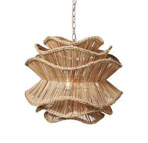 Lámpara Colgante de Techo Estilo Retro Chic, Pantalla de Ratán Natural Tejida, Lámpara de Araña Colgante para Cocina, Estilo Rústico - Product Image 1