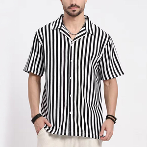 Camisas de cuello cubano de algodón de moda para hombres Ropa de verano B2B Listo Fabricante de camisas cubanas de algodón a rayas con estilo de moda - Product Image 1