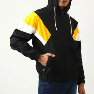 Chaqueta Bomber con Capucha para Hombre, Diseño Color Block, Cierre de Cremallera, Corte Regular, Ropa Exterior Casual de Otoño, Negro, Amarillo, Blanco - Product Image 4