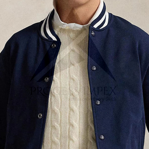 Veste universitaire bleu marine pour homme, couleur unie, col rabattu, fermeture boutonnée, style preppy, vêtement d'automne, coupe classique - Product Image 3