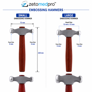 Marteau à embosser ZETOMEDPRO, petit, moyen, grand, face de 5 mm, 3 mm, tête de 15 mm x 12 mm, manche en bois de 72 mm, outil de bijouterie, 220 mm - Product Image 2