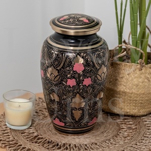 Brass roses cremation urn adult medium <b>keepsake</b> memorial <b>ashes</b> container decorative floral design - Product Image 3