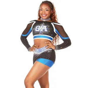 ชุดเชียร์ลีดเดอร์แบบสั่งทำ OEM สำหรับเด็กผู้หญิง  แบบซับลิเมชั่น ประดับด้วยคริสตัลวิบวับ  ชุดสำหรับเชียร์กีฬา - Product Image 4