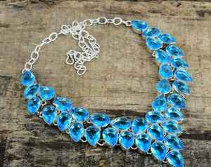 Collar de Cadena con Eslabones y Topacio Azul de Landon, Plata de Ley 925, Joyería Hecha a Mano para Mujer, Regalo de Aniversario - Product Image 2