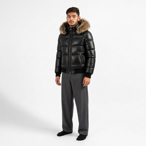 Men's Hooded Puffer Jacket Breathable Windproof Fleece Filling Winter Casual Coat Solid Color Zipper Front <b>Fur</b> <b>Trim</b> Regular Fit - Product Image 3