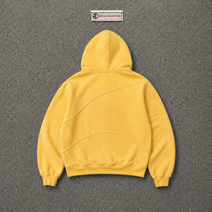 Custom <b>Yellow</b> Washed Oversized <b>Hoodie</b> <b>Men</b> Streetwear Pullover With Curved Seam Design Drop Shoulder Fashion Casual Hooded Sweats - Product Image 6