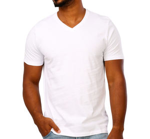 T-shirts décontractés d'été pour hommes de haute qualité, basiques, 100 % coton, à manches courtes, imprimés, à motifs unis, personnalisables, col en V, coupe classique - Product Image 4