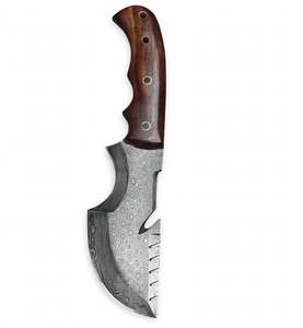 Cuchillo Artesanal de Acero de Damasco con Hoja Fija y Mango de Madera de Nogal – Herramienta Utilitaria Personalizada - Product Image 1