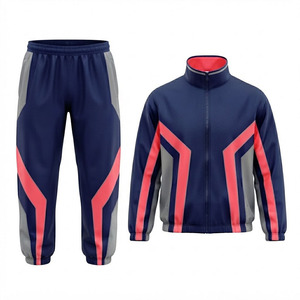 Ensemble de survêtement décontracté pour homme avec logo personnalisé, veste bleu marine à fermeture éclair et col montant, et pantalon de jogging – Fabricant de marques privées - Product Image 1